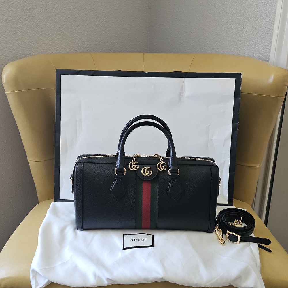Gucci Black Satchel with Gold Accents